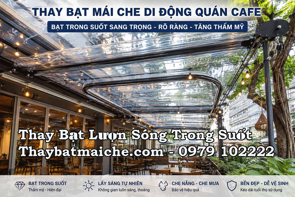 Thay bạt mái che lượn sóng xếp lùa Thay bạt mái che lượn sóng xếp lùa